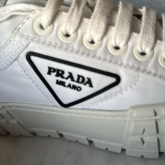 Prada white nylon logo platform sneakers - Picture 5 of 7